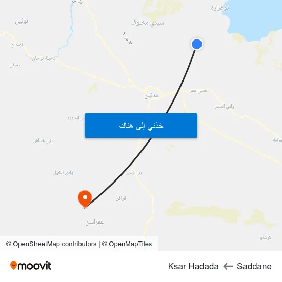 Saddane to Ksar Hadada map