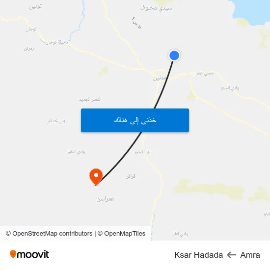 Amra to Ksar Hadada map