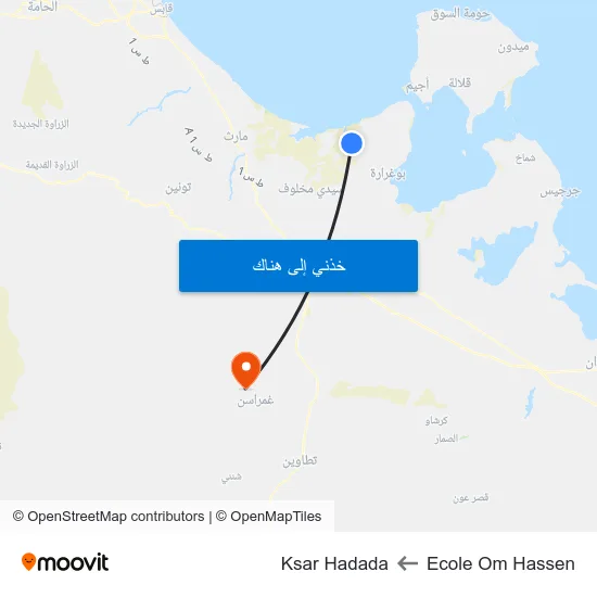 Ecole  Om Hassen to Ksar Hadada map
