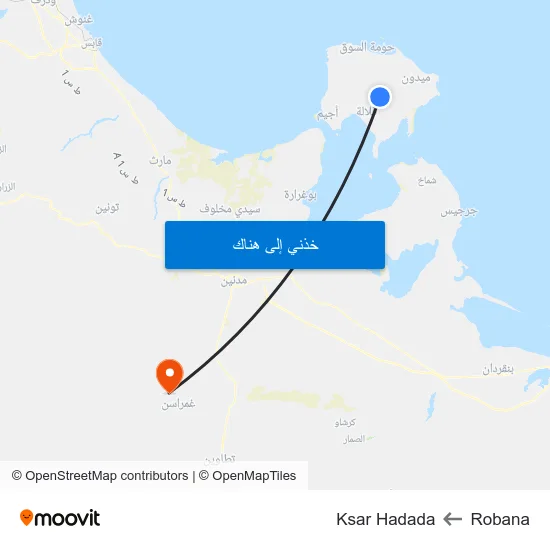 Robana to Ksar Hadada map