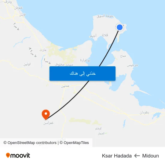 Midoun to Ksar Hadada map