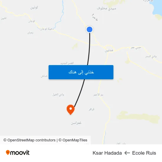 Ecole Ruis to Ksar Hadada map