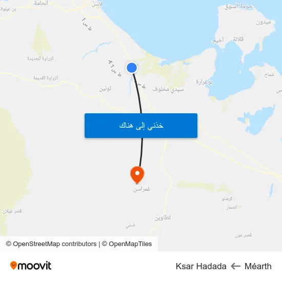 Méarth to Ksar Hadada map