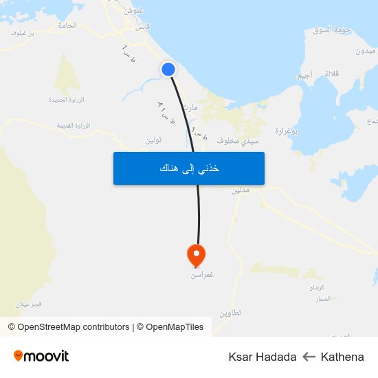 Kathena to Ksar Hadada map