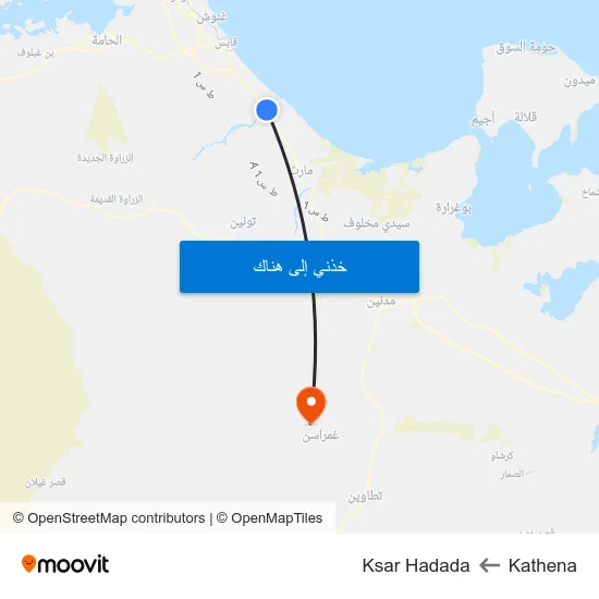 Kathena to Ksar Hadada map