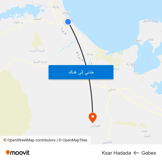 Gabes to Ksar Hadada map