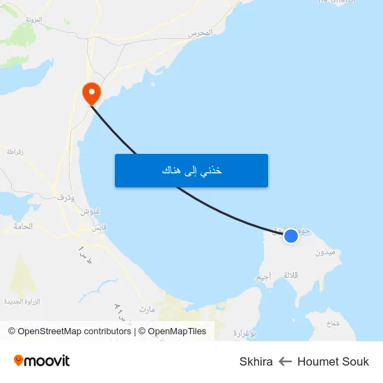 Houmet Souk to Skhira map