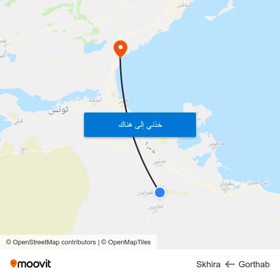 Gorthab to Skhira map