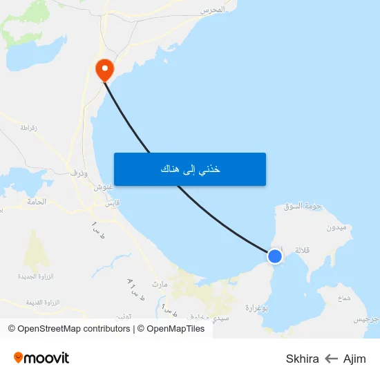 Ajim to Skhira map
