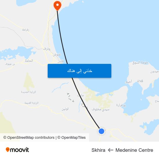 Medenine Centre to Skhira map