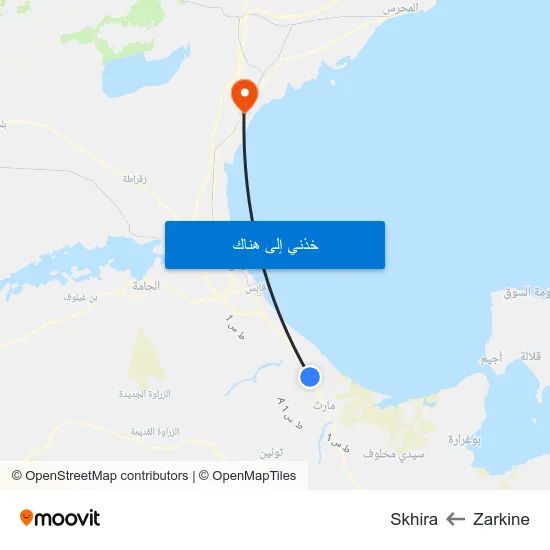 Zarkine to Skhira map