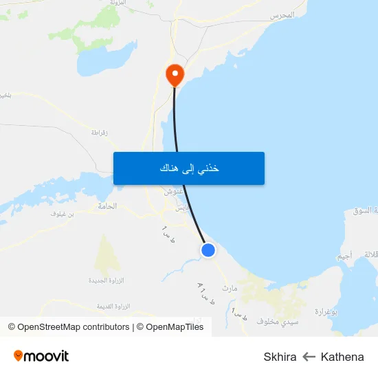 Kathena to Skhira map