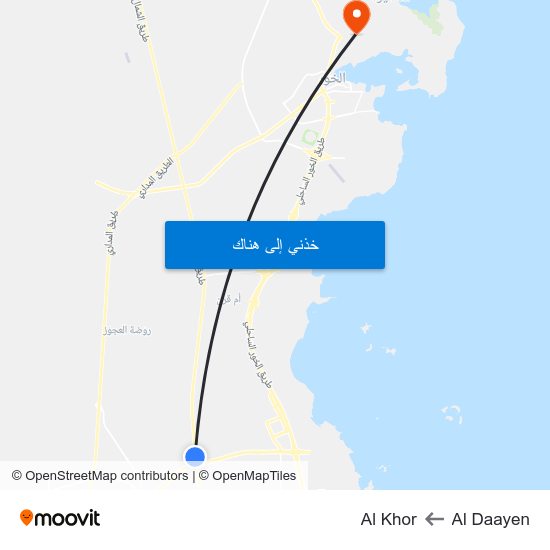 Al Daayen to Al Khor map