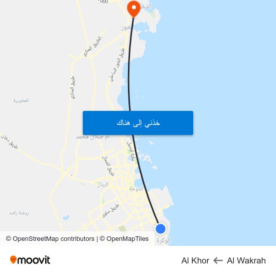 Al Wakrah to Al Khor map
