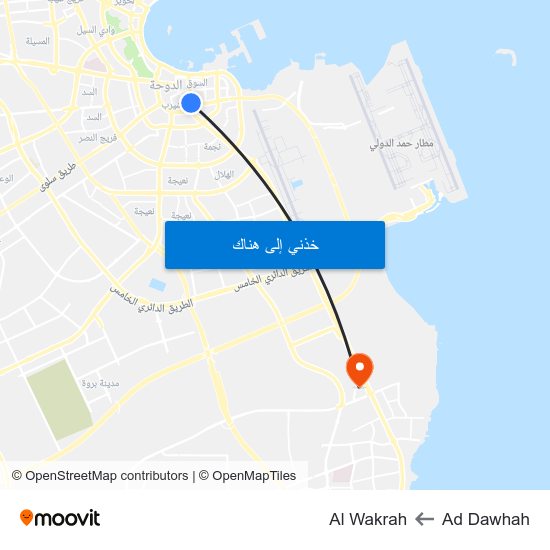 Ad Dawhah to Al Wakrah map