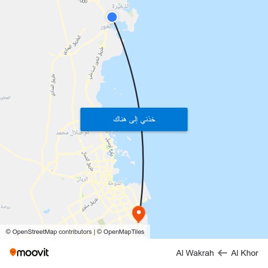 Al Khor to Al Wakrah map
