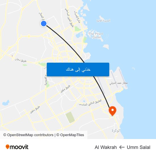 Umm Salal to Al Wakrah map