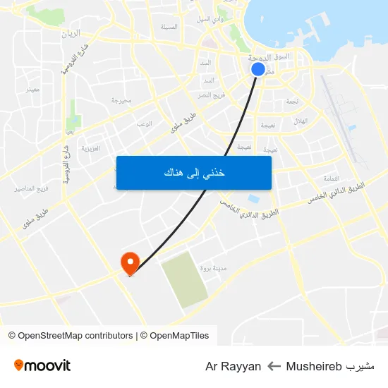 مشيرب Musheireb to Ar Rayyan map