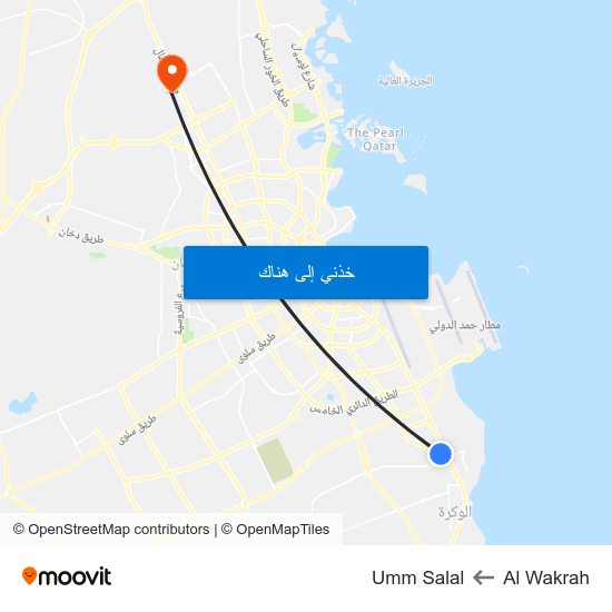 Al Wakrah to Umm Salal map