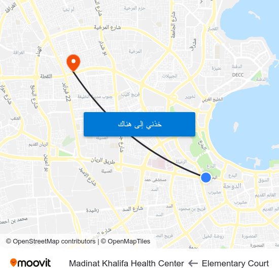 Elementary Court to Madinat Khalifa Health Center map
