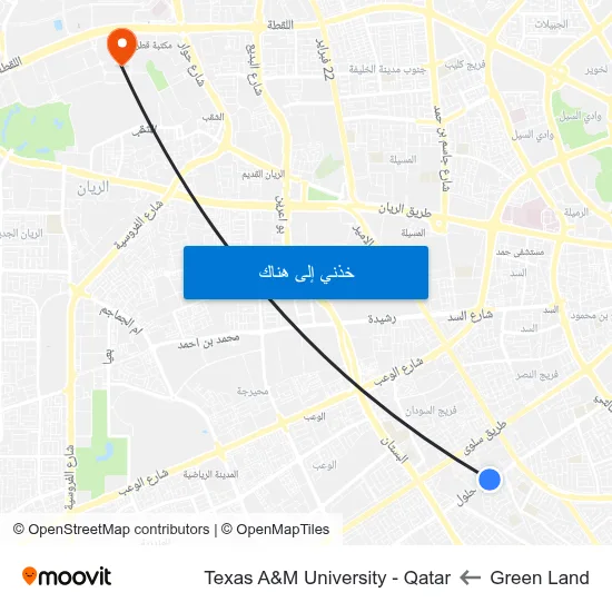 Green Land to Texas A&M University - Qatar map