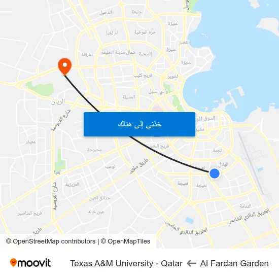 Al Fardan Garden to Texas A&M University - Qatar map