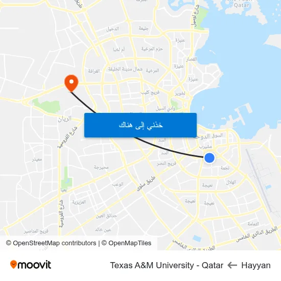 Hayyan to Texas A&M University - Qatar map