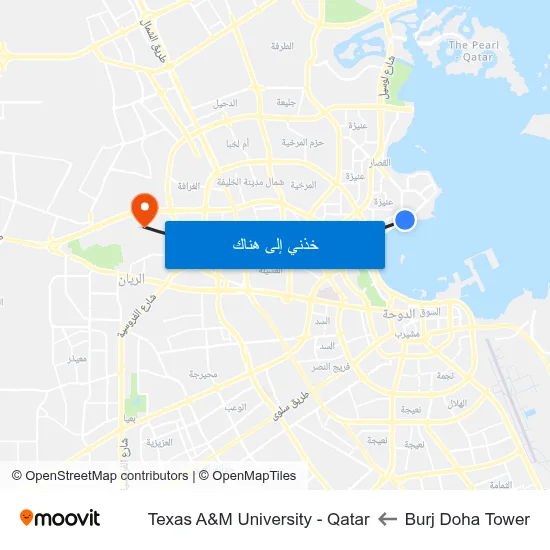 Burj Doha Tower to Texas A&M University - Qatar map