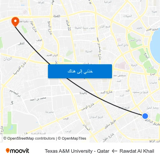 Rawdat Al Khail to Texas A&M University - Qatar map