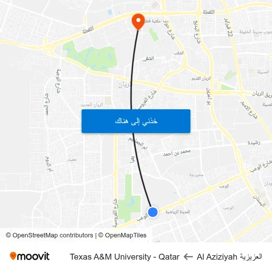 العزيزية Al Aziziyah to Texas A&M University - Qatar map
