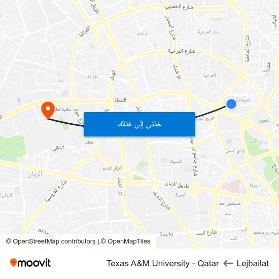 Lejbailat to Texas A&M University - Qatar map