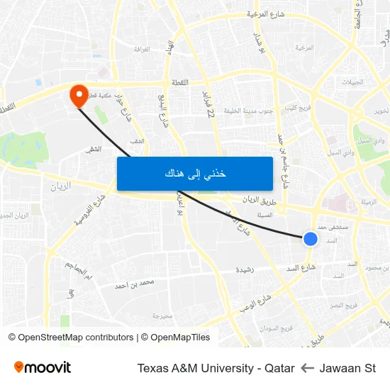 Jawaan St to Texas A&M University - Qatar map