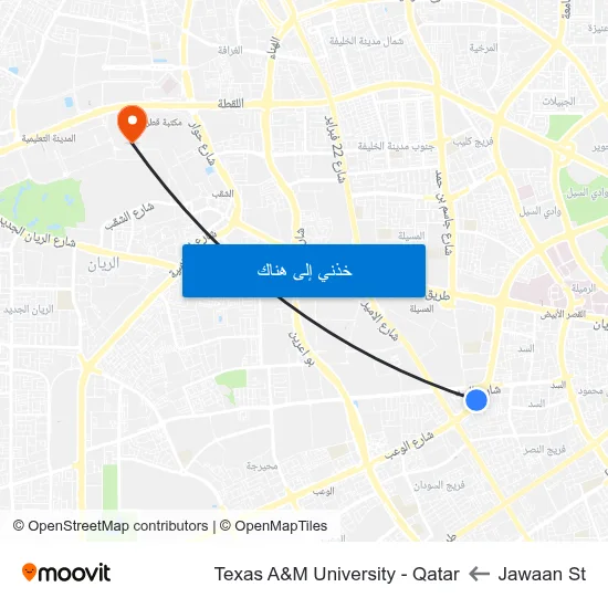 Jawaan St to Texas A&M University - Qatar map