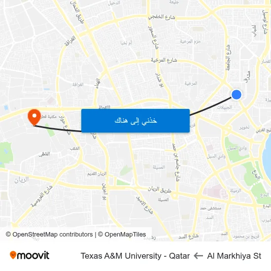 Al Markhiya St to Texas A&M University - Qatar map