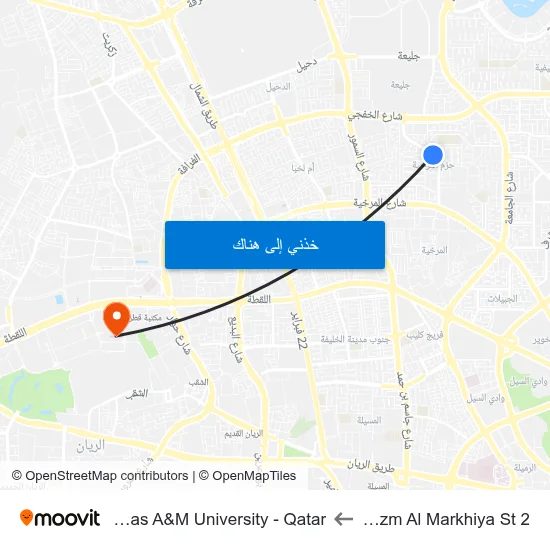 Hazm Al Markhiya St 2 to Texas A&M University - Qatar map
