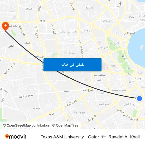 Rawdat Al Khail to Texas A&M University - Qatar map