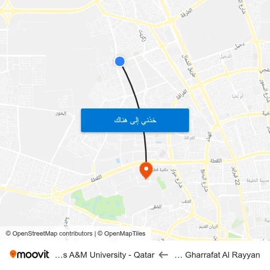 After Gharrafat Al Rayyan to Texas A&M University - Qatar map