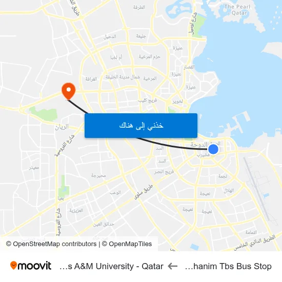 Al Ghanim Tbs Bus Stop to Texas A&M University - Qatar map