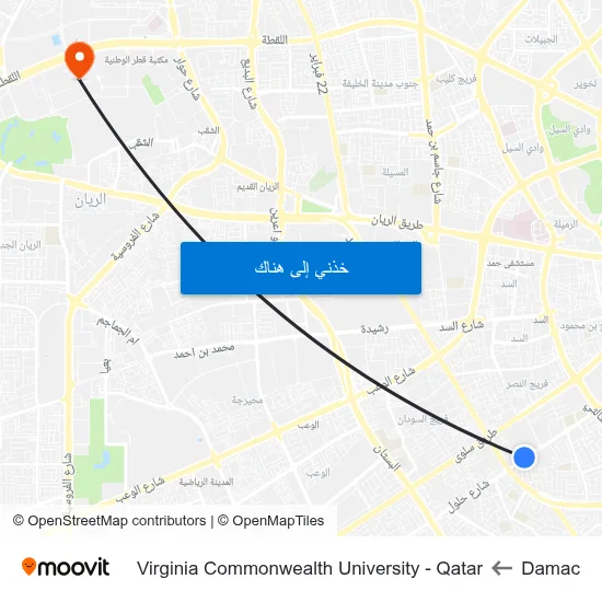 Damac to Virginia Commonwealth University - Qatar map