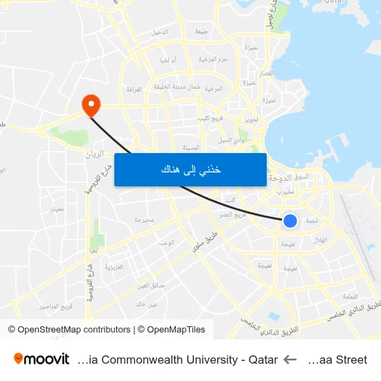 Qubaa Street to Virginia Commonwealth University - Qatar map