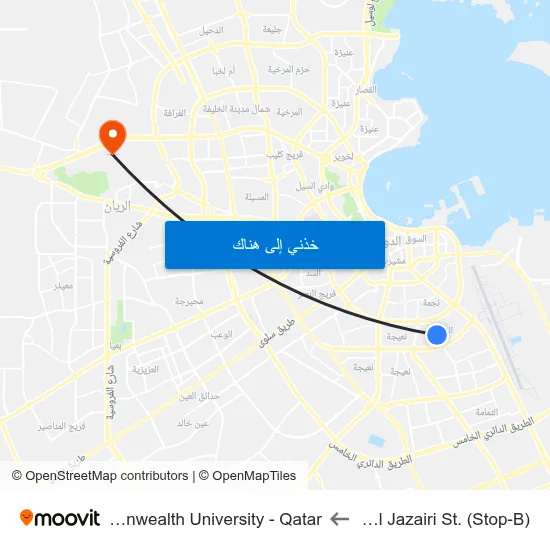 Abdul Qadir Al Jazairi St. (Stop-B) to Virginia Commonwealth University - Qatar map