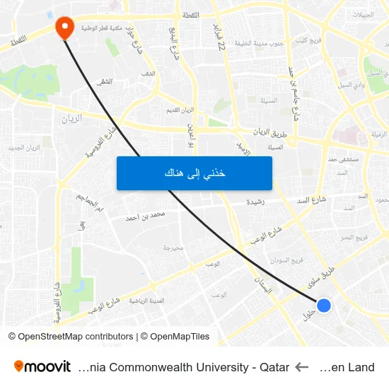 Green Land to Virginia Commonwealth University - Qatar map