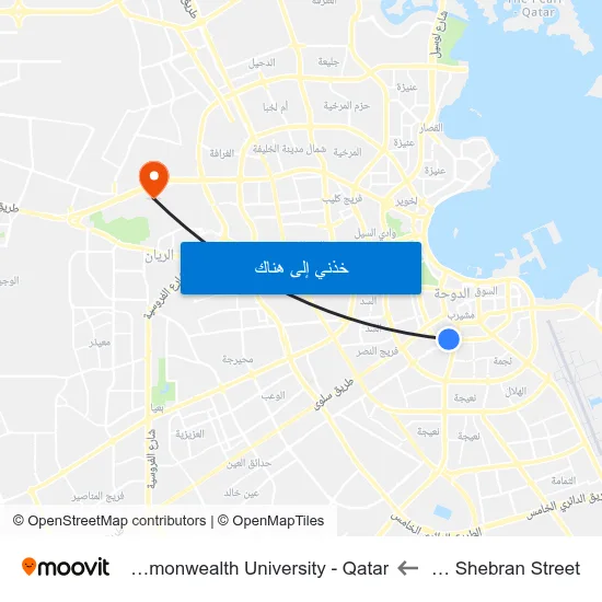 Umm Al Shebran Street to Virginia Commonwealth University - Qatar map