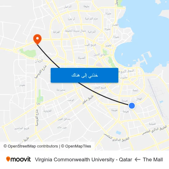 The Mall to Virginia Commonwealth University - Qatar map
