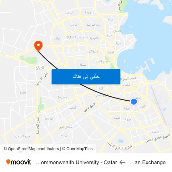 Alfardan Exchange to Virginia Commonwealth University - Qatar map