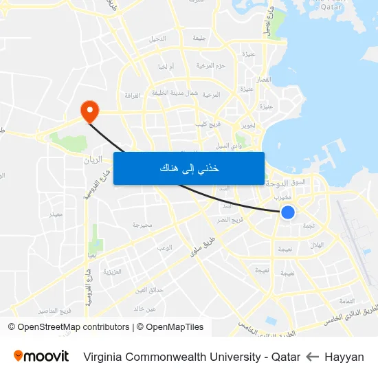 Hayyan to Virginia Commonwealth University - Qatar map