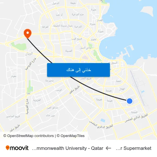 Al Zahar Supermarket to Virginia Commonwealth University - Qatar map