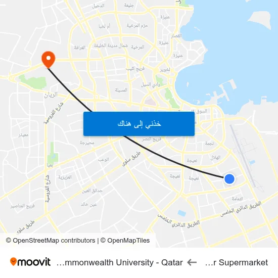 Al Zahar Supermarket to Virginia Commonwealth University - Qatar map