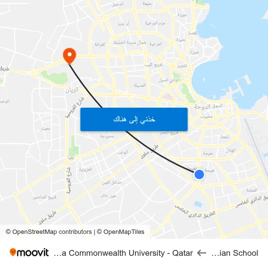 Iranian School to Virginia Commonwealth University - Qatar map