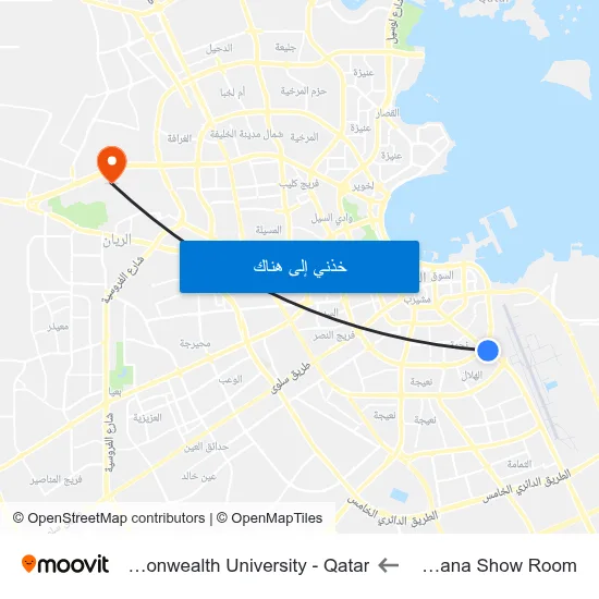 United Al Mana Show Room to Virginia Commonwealth University - Qatar map